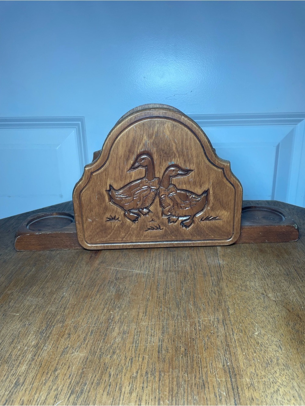Wooden Duck Carved Napkin Holder in Brown